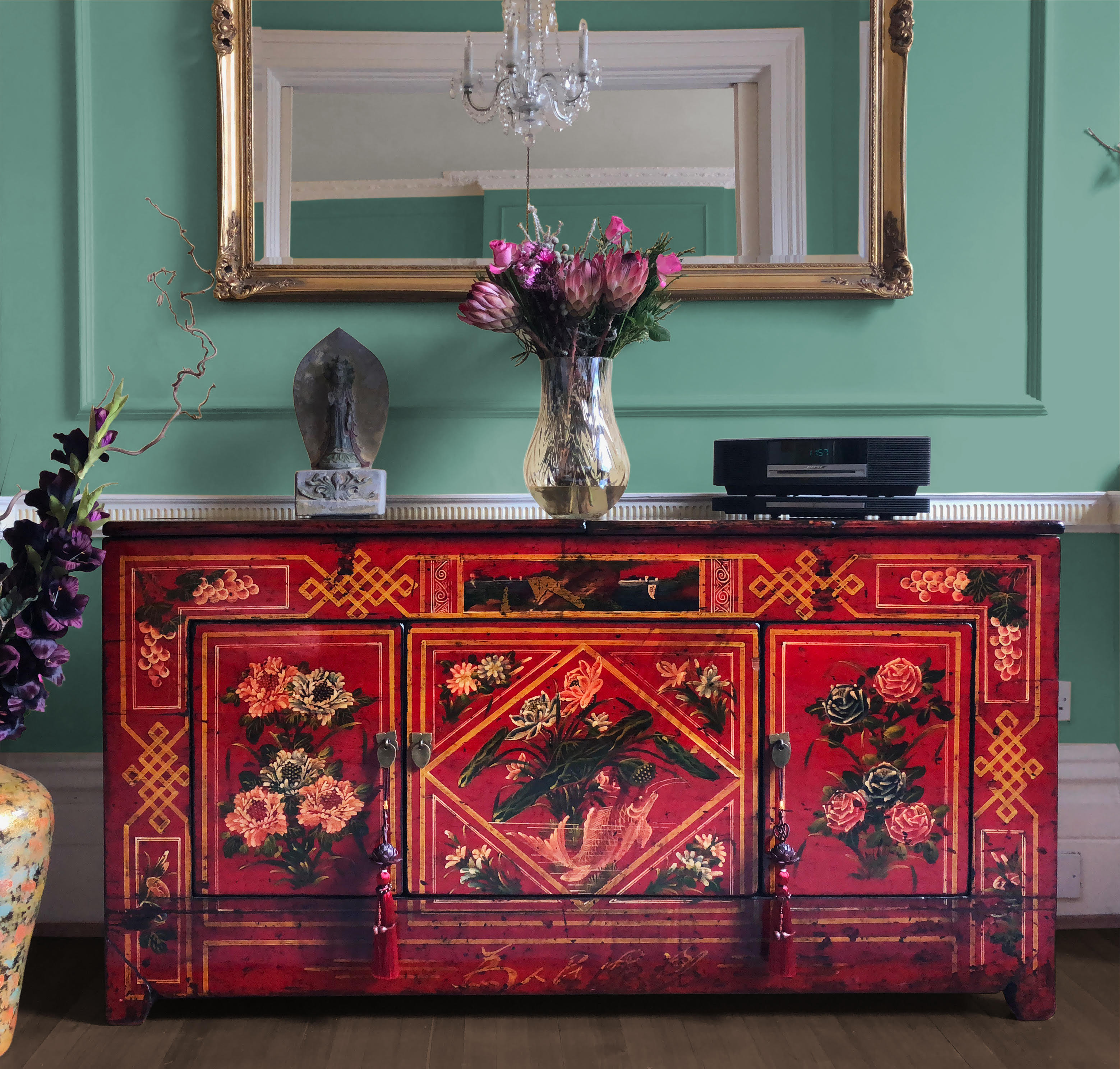 Hand Painted Red High Lacquer Chinese Wedding NookDeco