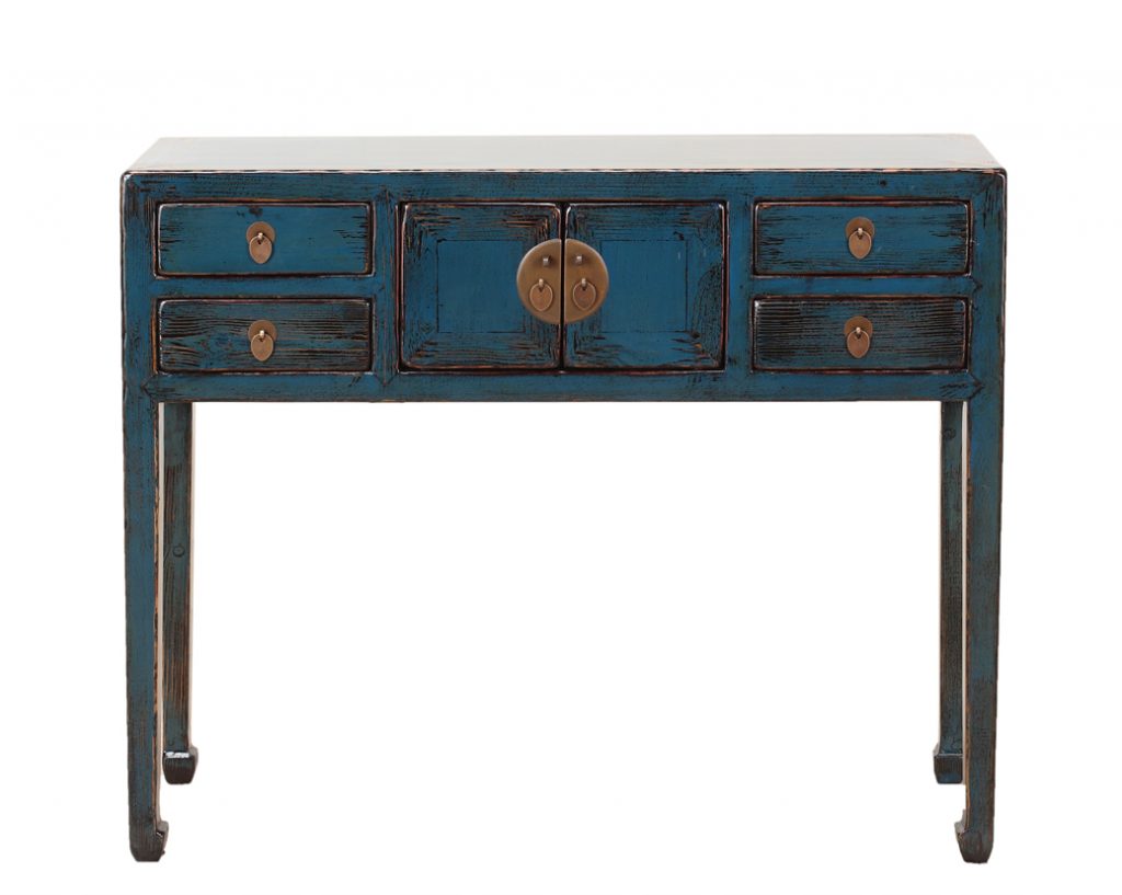 Blue High Lacquer 4 drawer Console Table NookDeco
