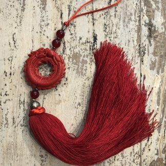 Red Carved Resin Dragon With Red Cotton Tassel
