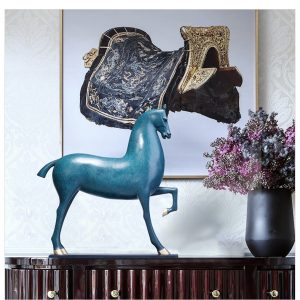 Stamped Lanxiao (Blue Arrow) in Golden Boots- Horse Sculpture by Ou Cai