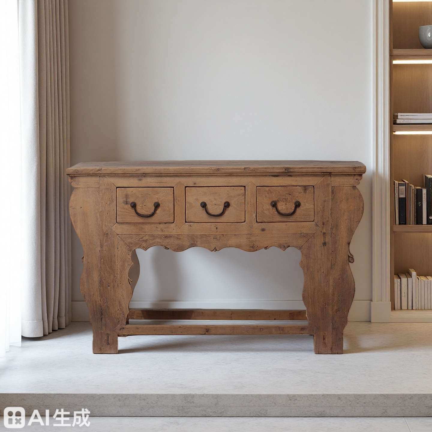 Natural Wood Console Table 3 Drawer - Image 2