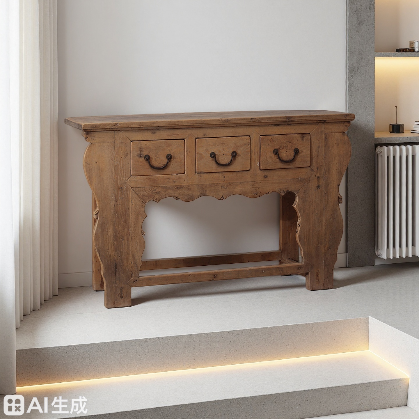 Natural Wood Console Table 3 Drawer - Image 3