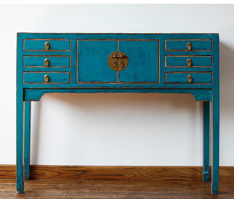 Baoshi Turquoise Blue 6 Drawer Console, Teal Blue Console Table