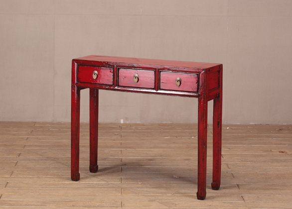 Red High Lacquer 3 Drawers Console Desk, 40 Inch Height Console Table With Drawers