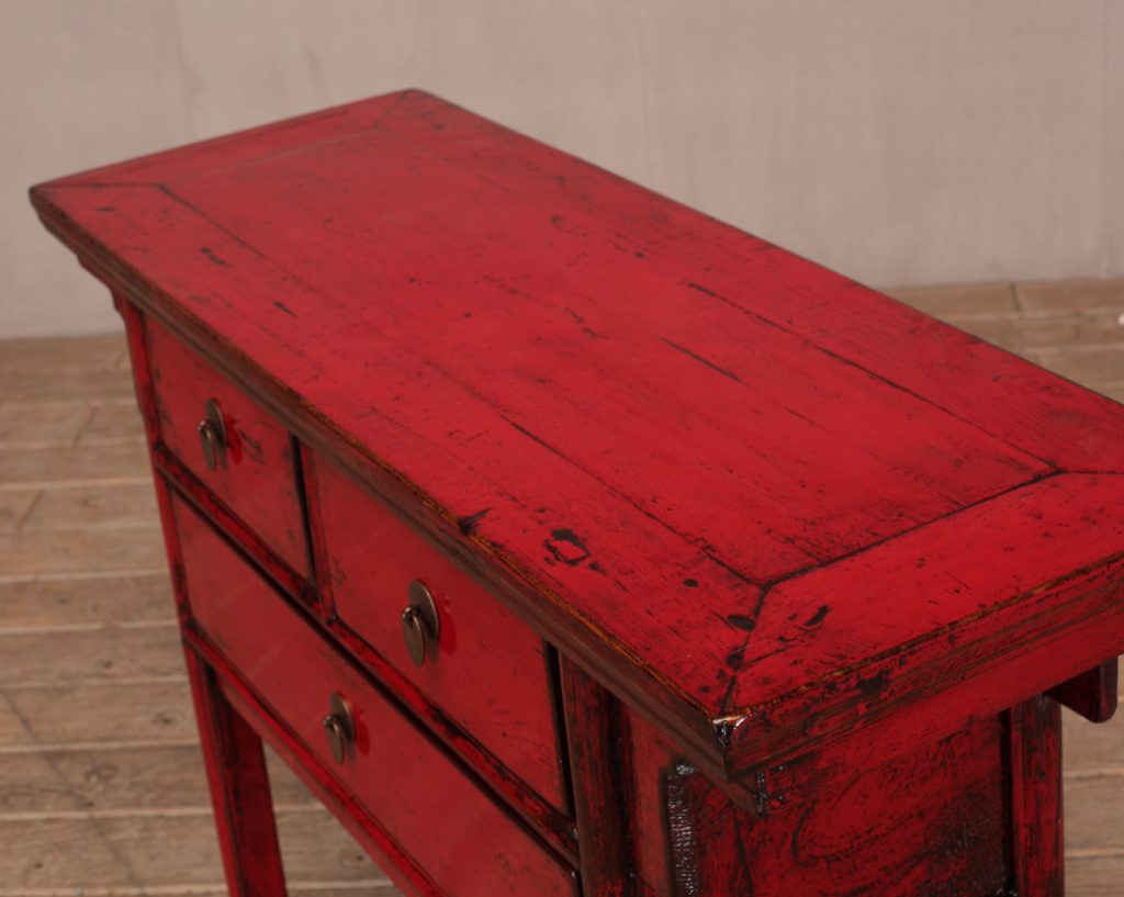 Red High Lacquer 3 Drawers Console Table NookDeco