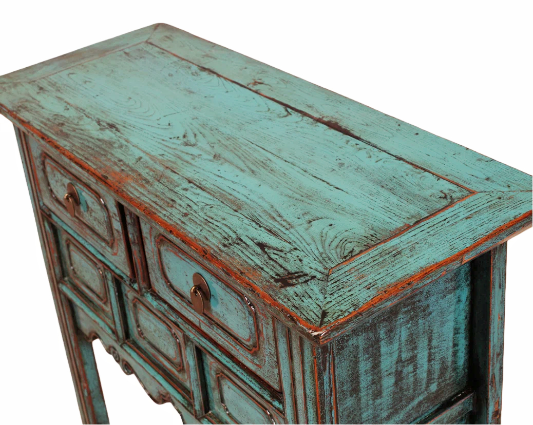 Peacock Blue High Lacquer 2 Drawers Console Table - Image 4