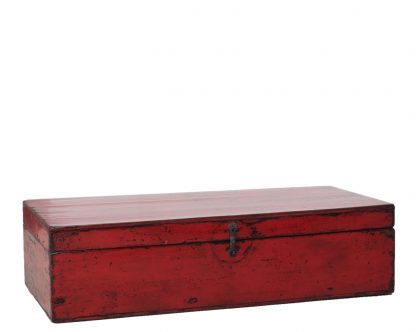 Long red Chinese antique blanket chest