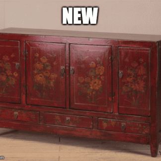 red floral 3 drawer and 4 door sideboard