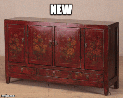 red floral 3 drawer and 4 door sideboard
