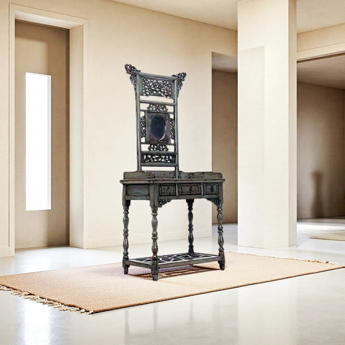 Antique Chinese Ladies’ Carved Dressing Table with Mirror - Image 2