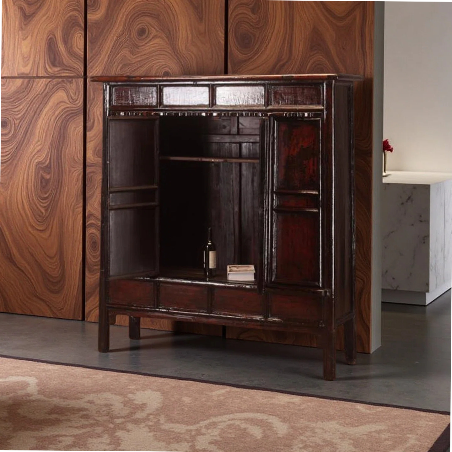 Magnificent Deep Red Cabinet with Paneled Front - Image 5