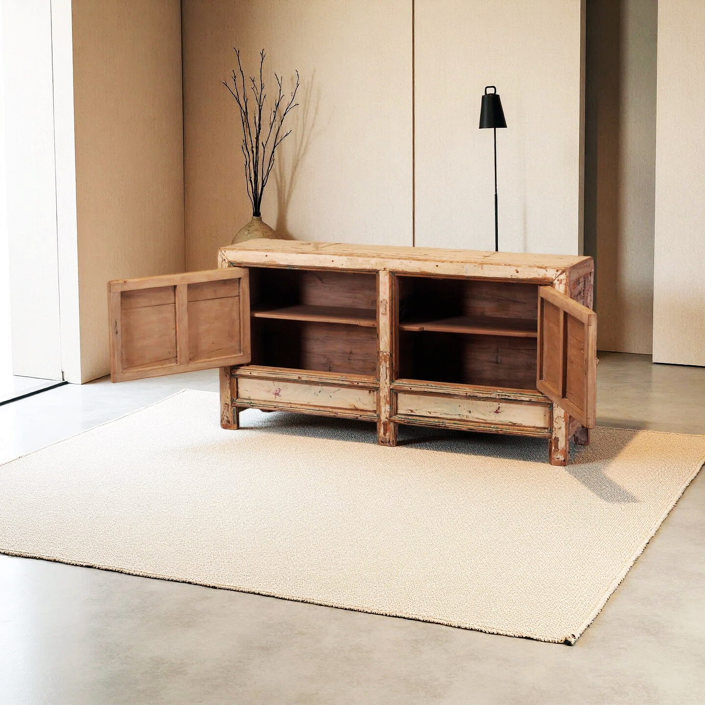 2 Door Whitewashed Floral Cabinet - Image 3