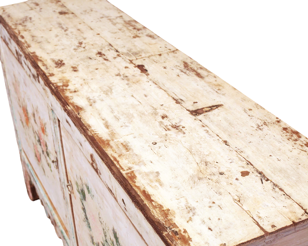 Unlacquered Original Floral 2 Door Cabinet with Carved Panels on the Bottom - Image 4