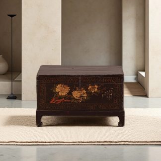 Floral Wooden High Lacquer Antique Storage Trunk