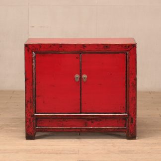 2 door red cabinet