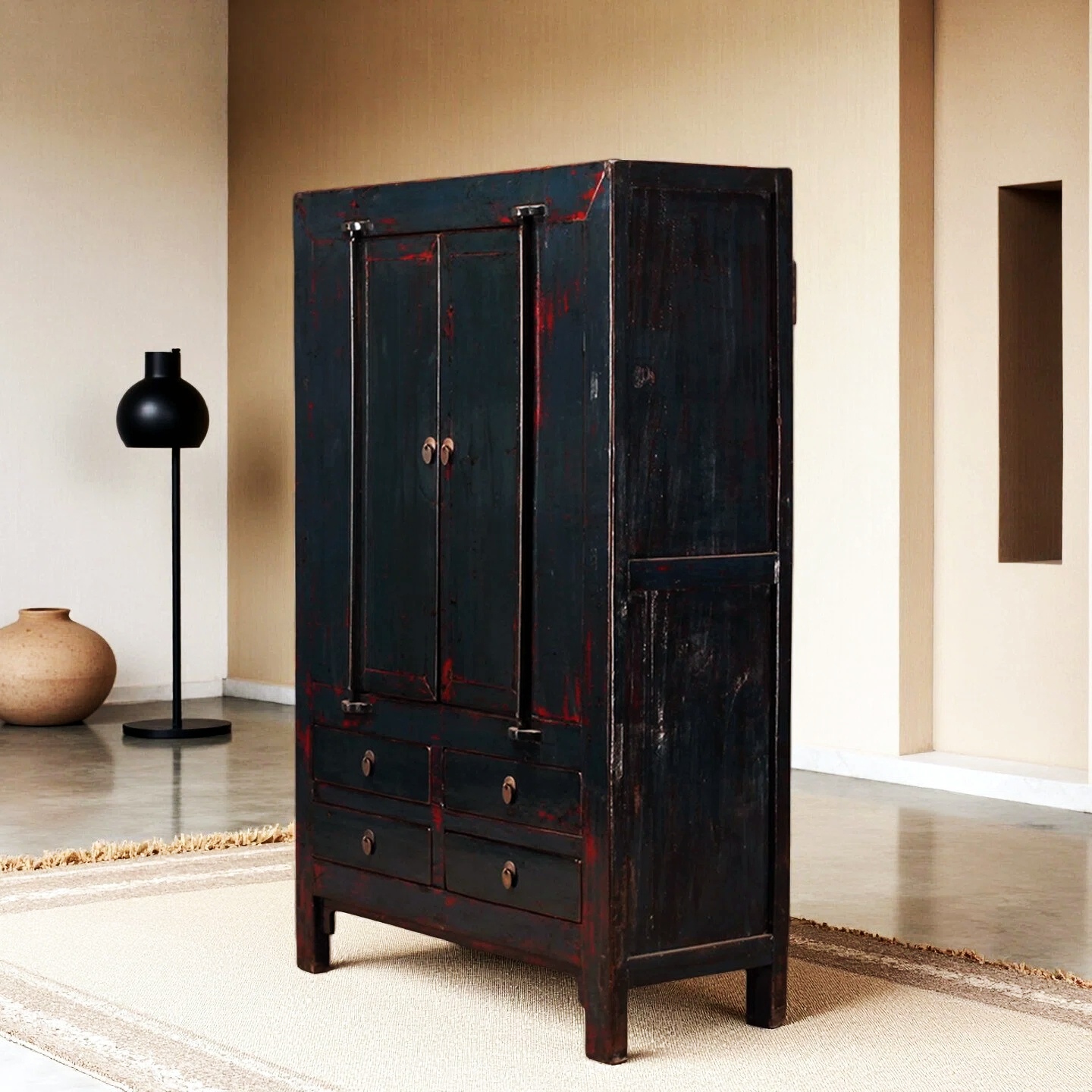 Dark Blue High Lacquer 2 Door Wedding Cabinet With Moon Lock - Image 3