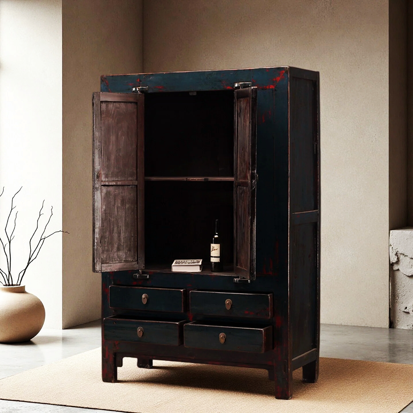 Dark Blue High Lacquer 2 Door Wedding Cabinet With Moon Lock - Image 4