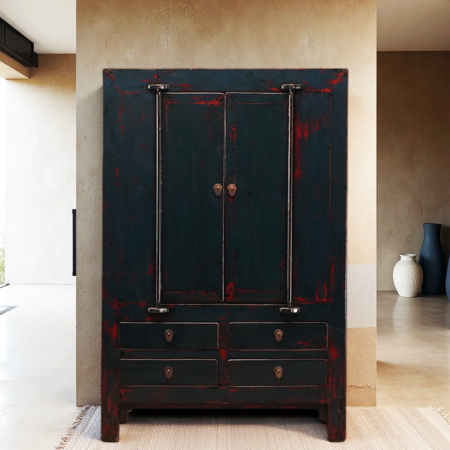 Dark Blue High Lacquer 2 Door Wedding Cabinet With Moon Lock - Image 2