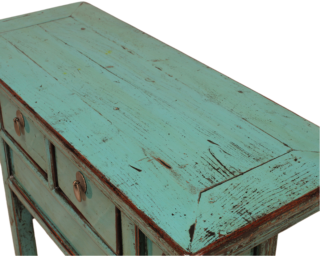 Teal High Lacquer 2 Drawers Console Table - Image 3