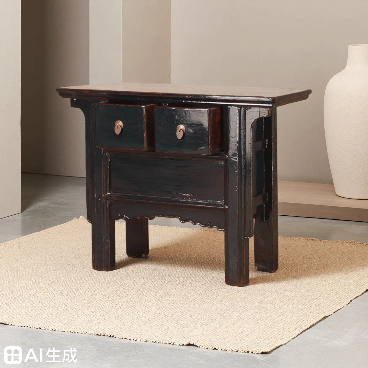 Dark Blue High Lacquer 2 Drawers and 2 Doors Console Table - Image 3