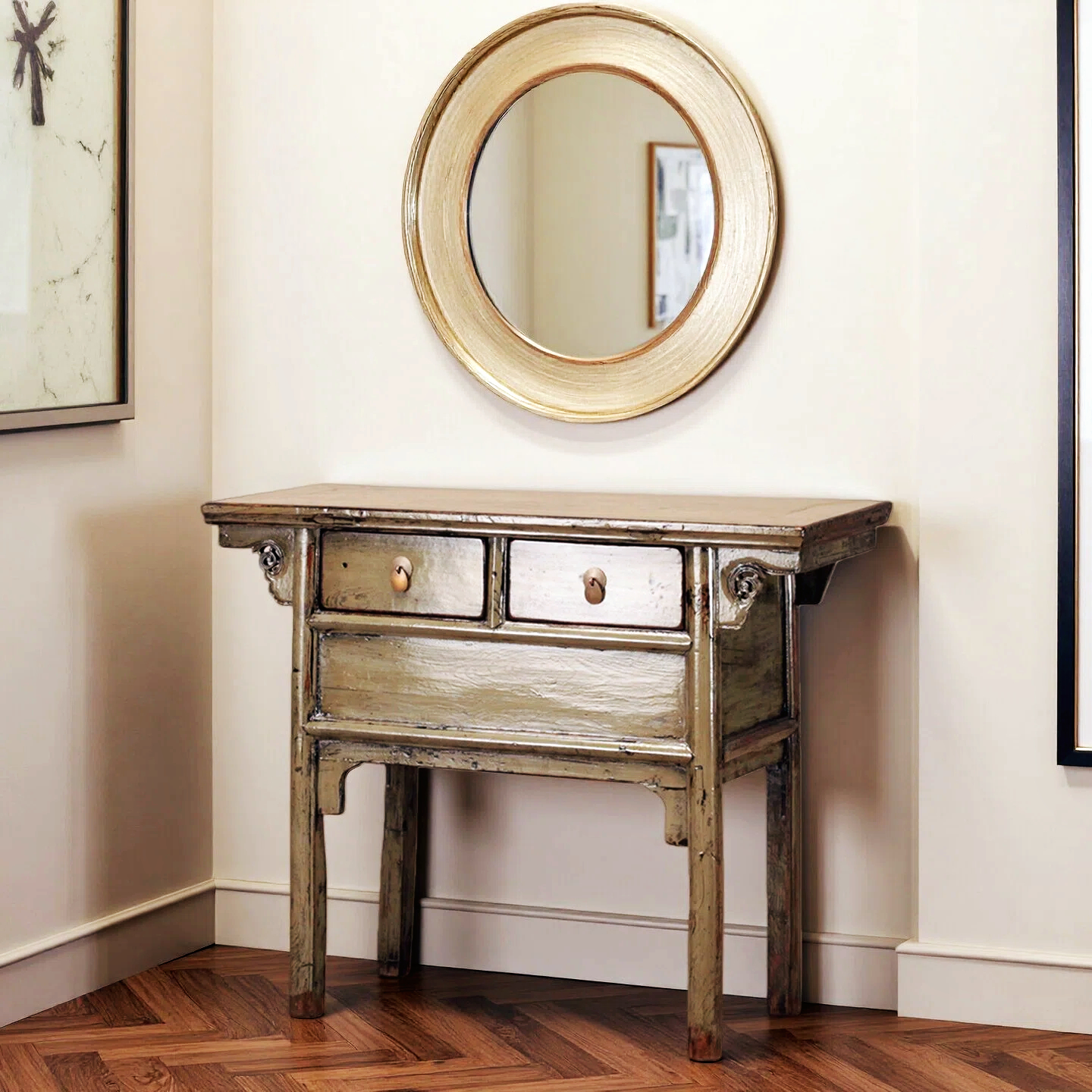 Grey High Lacquer 2 Drawers Console Table - Image 2