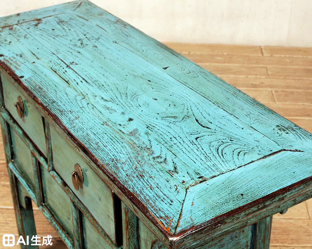 Teal High Lacquer 2 Drawers Console Table With 3 Panels - Image 3