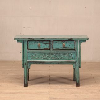 teal console table