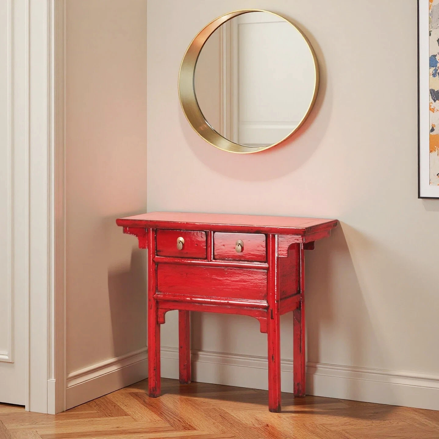 Red High Lacquer 2 Drawers Console Table - Image 2