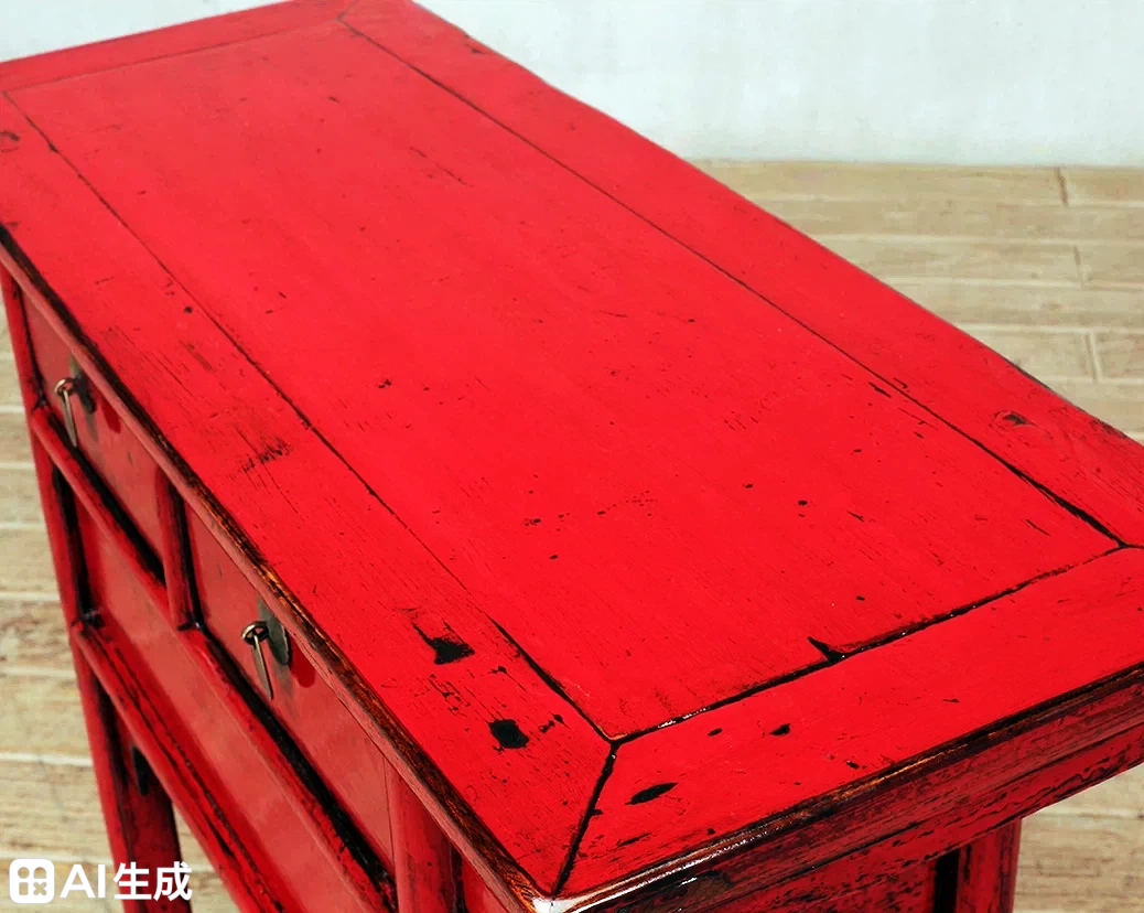 Red High Lacquer 2 Drawers Console Table - Image 3