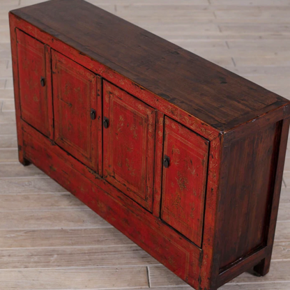 Red Golden Thread Floral 4 Door 3 Drawer Manchuria Sideboard - Image 4