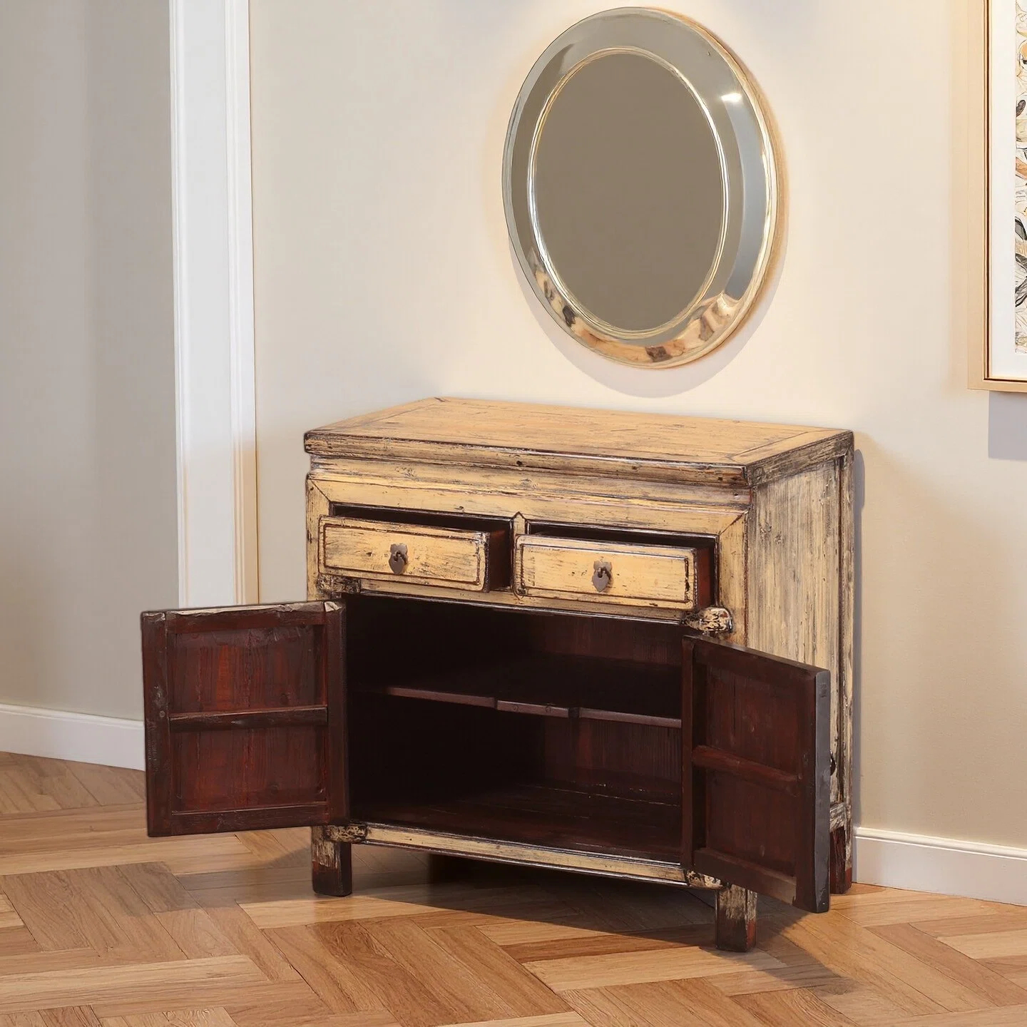 Off White High Lacquer 2 Drawer and 2 Door Cabinet - Image 2