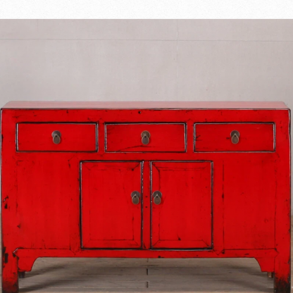 Red High Lacquer 3 Drawer and 2 Door Cabinet - Image 2