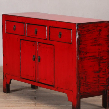 Red High Lacquer 3 Drawer and 2 Door Cabinet - Image 4