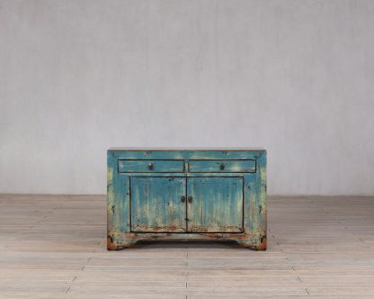 Teal Blue High Lacquer 2 Drawer & 2 Door Cabinet - Image 2