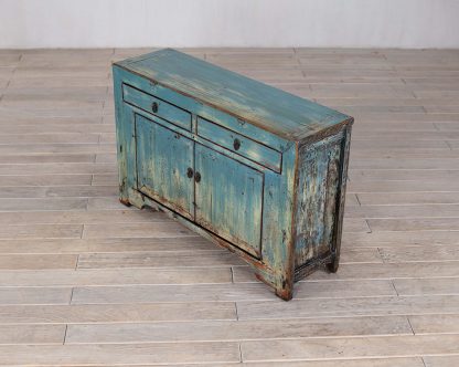 Teal Blue High Lacquer 2 Drawer & 2 Door Cabinet - Image 4