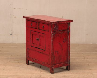 red 2 door 2 drawer cabinet