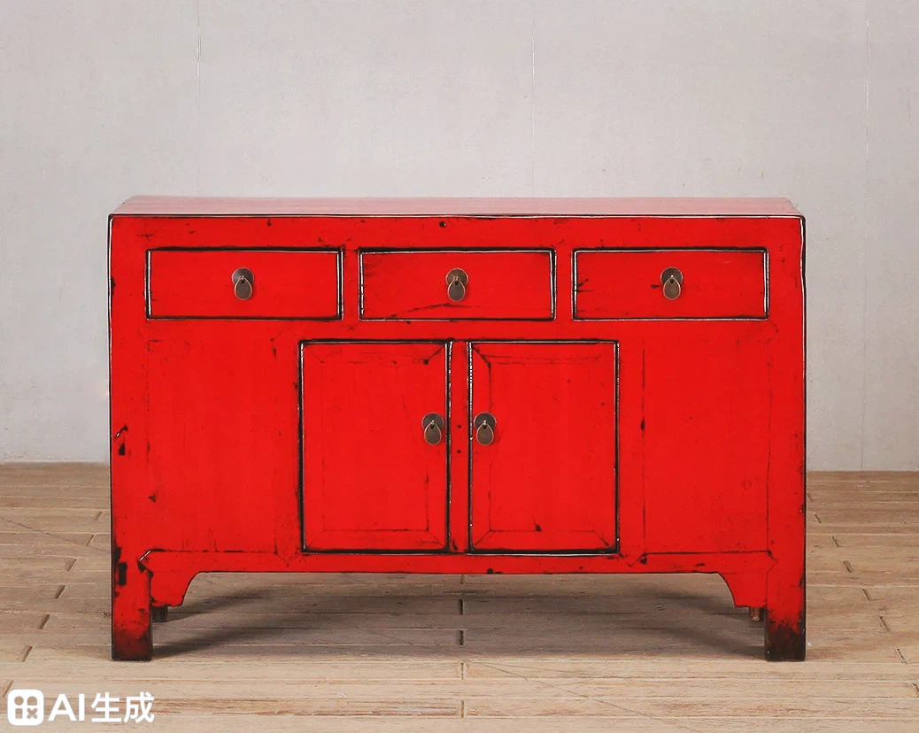 Red High Lacquer 3 Drawer and 2 Door Cabinet - Image 2