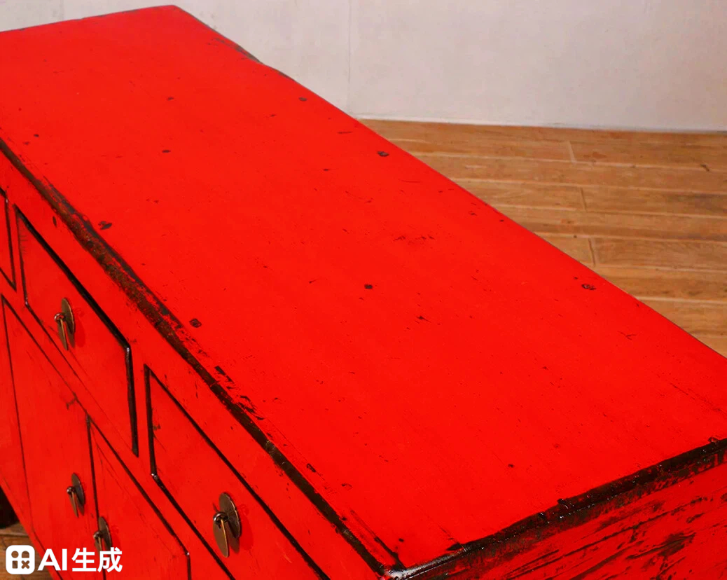 Red High Lacquer 3 Drawer and 2 Door Cabinet - Image 4