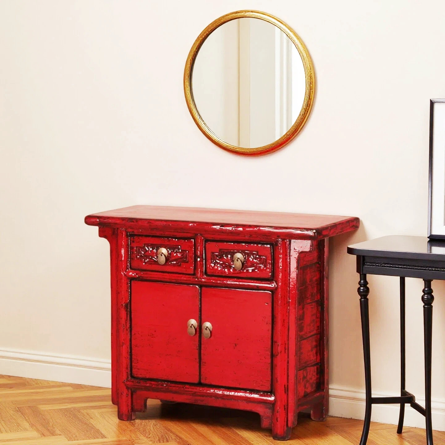 Red High Lacquer 2 Drawer and 2 Door Cabinet - Image 2