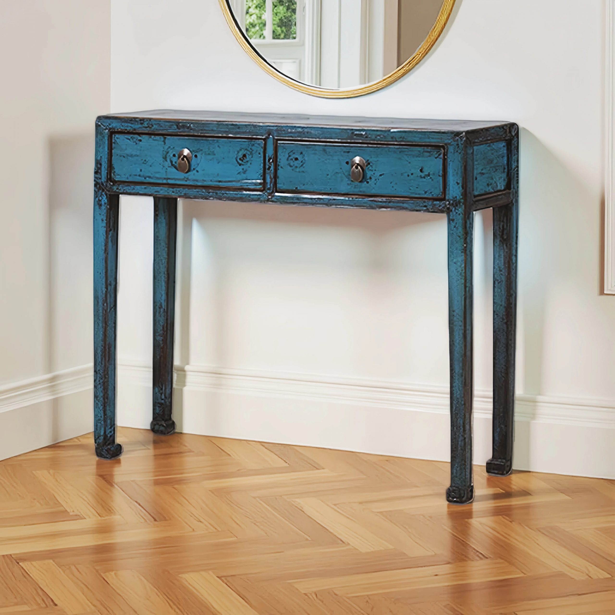 2 Row Blue Table Teal Blue 2 Drawer Console Table – NookDeco