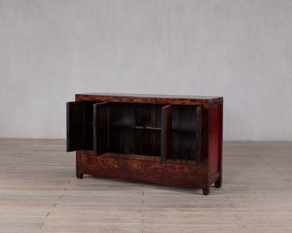 Red Golden Floral 4 Door 3 Drawer Manchuria Sideboard - Image 3