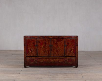 Red Golden Floral 4 Door 3 Drawer Manchuria Sideboard - Image 2