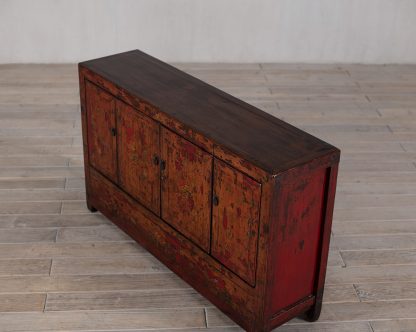 Red Golden Floral 4 Door 3 Drawer Manchuria Sideboard - Image 4