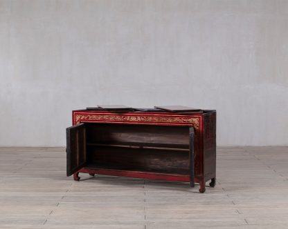 Red Golden Thread Floral 4 Door 3 Drawer Manchuria Sideboard - Image 4