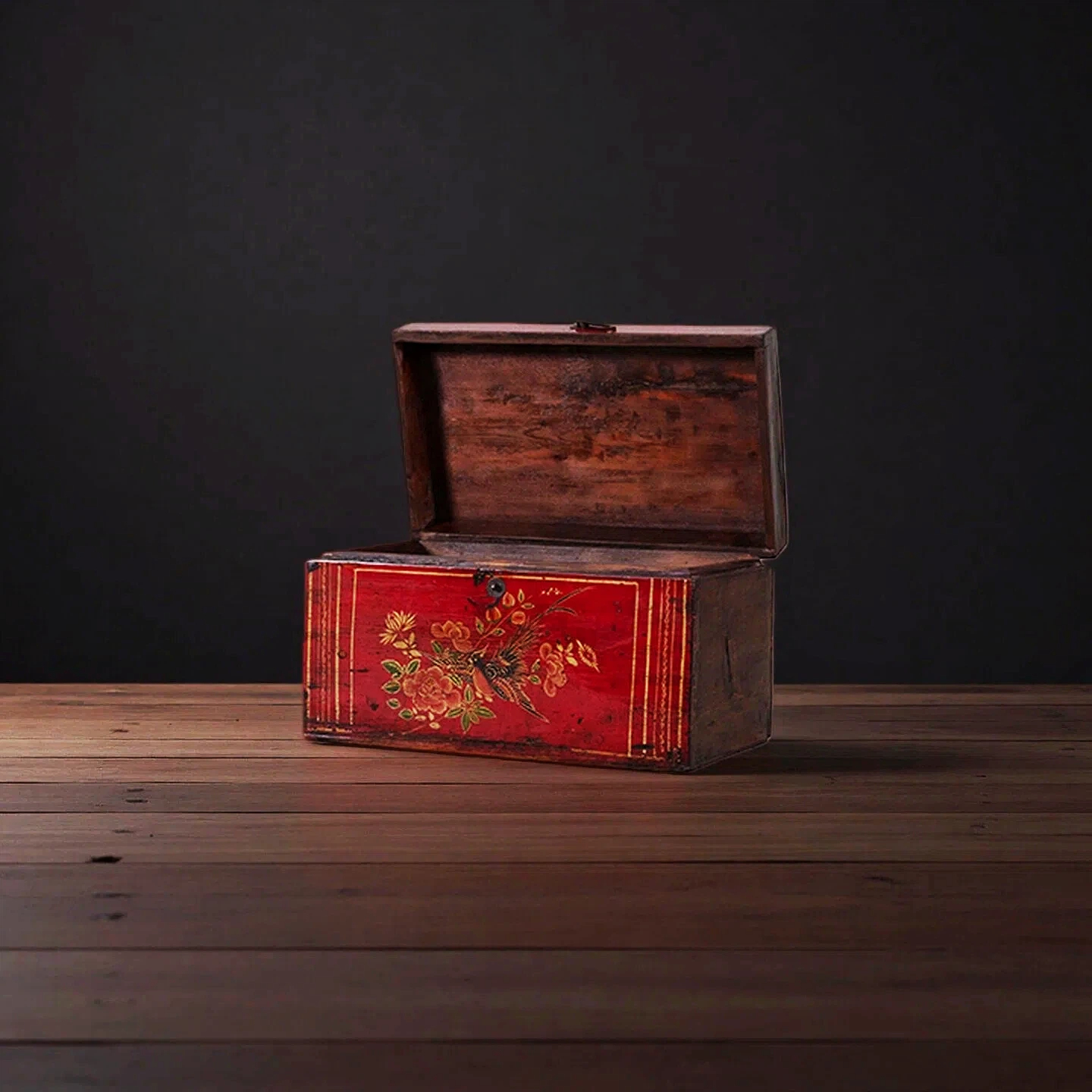 Red Hand Painted Antique Storage Wedding Chest - Image 2