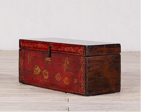 Small Red Hand-Painted Antique Storage Wedding Chest - Image 3