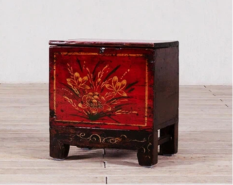 Red Hand-Painted High Lacquer Cabinet With Top Open - Image 3