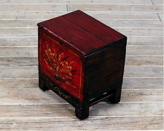 Red Hand-Painted High Lacquer Cabinet With Top Open - Image 6