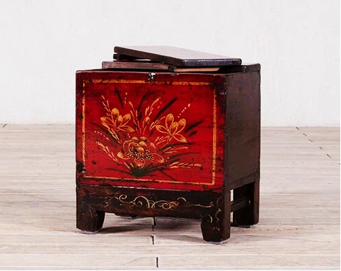 Red Hand-Painted High Lacquer Cabinet With Top Open - Image 4